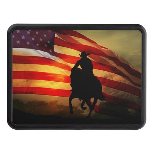 Cowboy and running Horse with Flag Hitch Cover