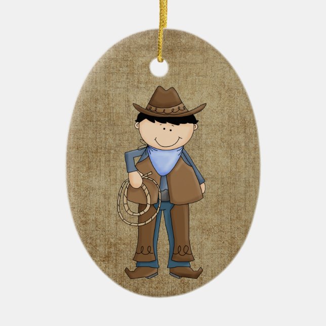 Cowboy and Sheriffs Badge Ceramic Ornament (Front)