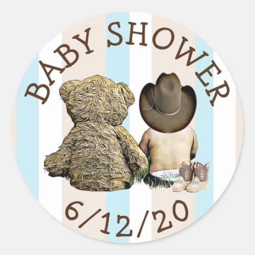 Cowboy and Teddy Bear  Baby Shower Stickers