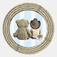 Cowboy and Teddy Bear  Baby Shower Stickers