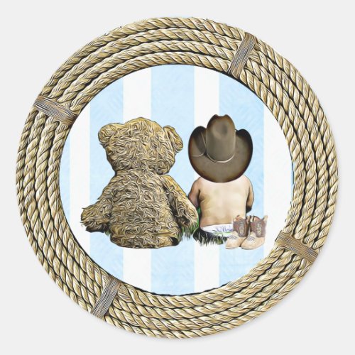 Cowboy and Teddy Bear  Baby Shower Stickers
