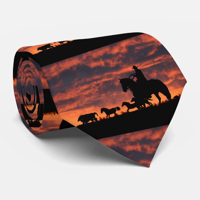 Cowboy and Wild Horses Tie (Rolled)