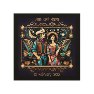 Cowboy and Woman Black and Gold Wood Wall Art