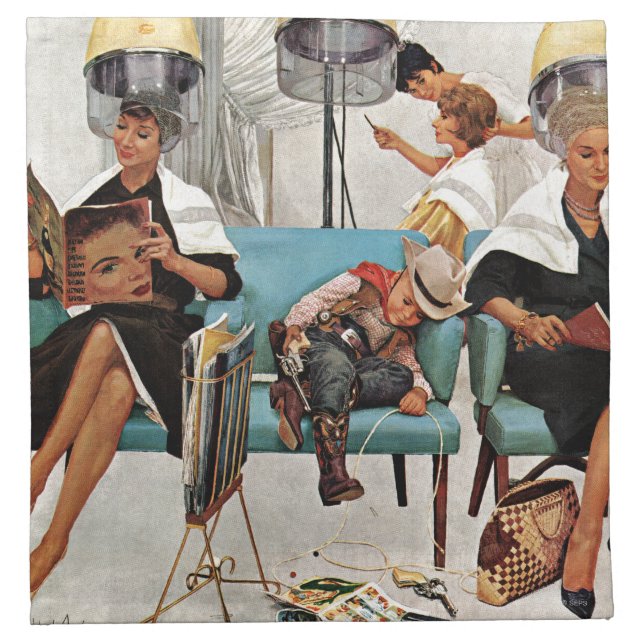Cowboy Asleep in Beauty Salon Cloth Napkin (Front)