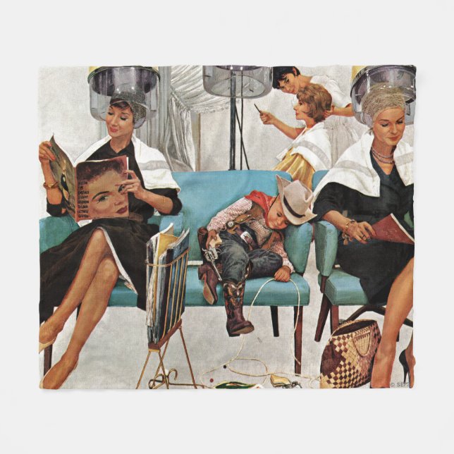 Cowboy Asleep in Beauty Salon Fleece Blanket (Front (Horizontal))