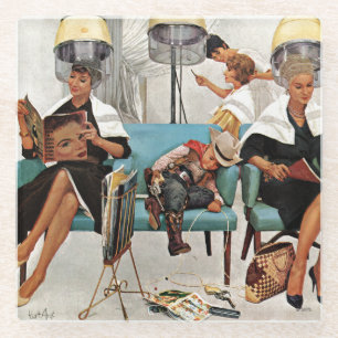 Cowboy Asleep in Beauty Salon Glass Coaster
