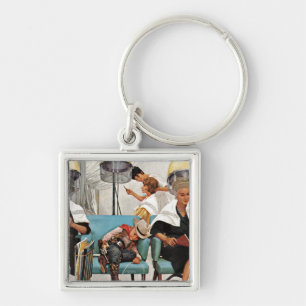 Cowboy Asleep in Beauty Salon Keychain