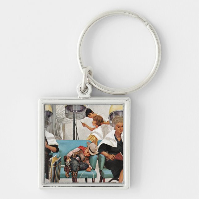 Cowboy Asleep in Beauty Salon Keychain (Front)