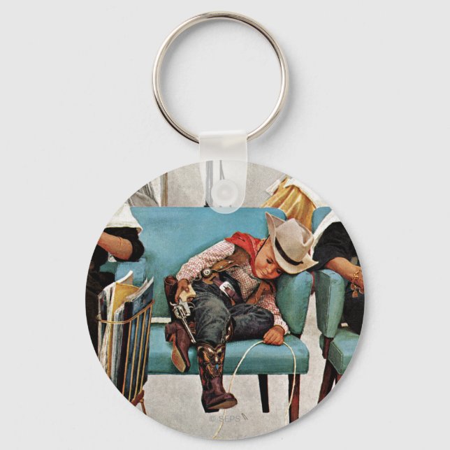Cowboy Asleep in Beauty Salon Keychain (Front)