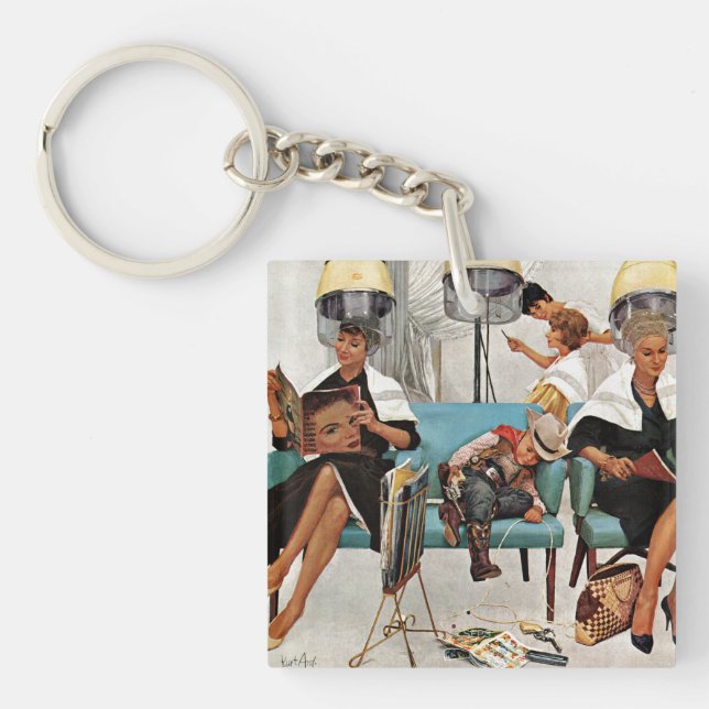Cowboy Asleep in Beauty Salon Keychain (Front)