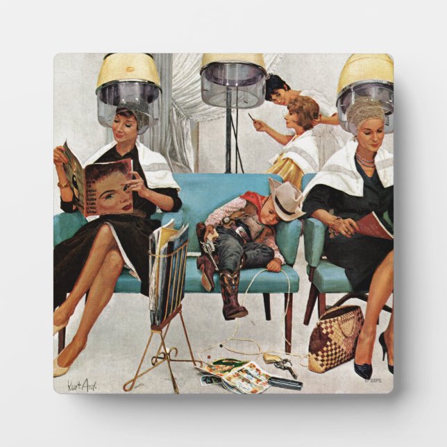 Cowboy Asleep in Beauty Salon Plaque (Front)