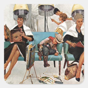 Cowboy Asleep in Beauty Salon Square Sticker