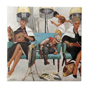 Cowboy Asleep in Beauty Salon Tile