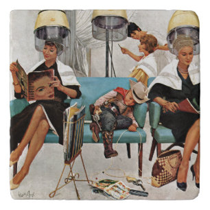 Cowboy Asleep in Beauty Salon Trivet