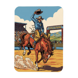 Cowboy at Rodeo in Cheyenne Wyoming Travel Magnet