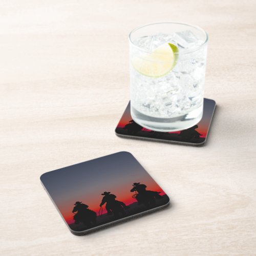 cowboy at sunset beverage coaster