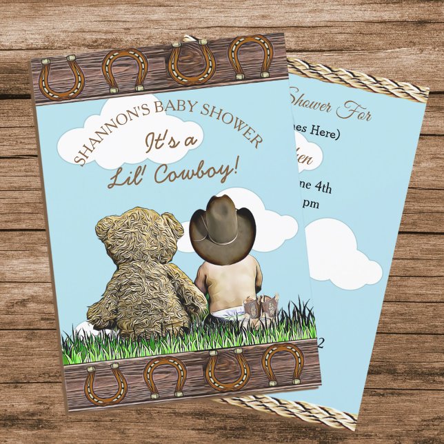 Cowboy Baby and Teddy Bear Baby Shower Invitation (Creator Uploaded)