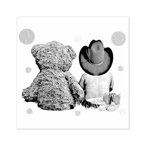 Cowboy Baby and Teddy Bear Baby Shower Rubber Stamp