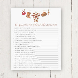 Cowboy baby shower - 20 questions about parent