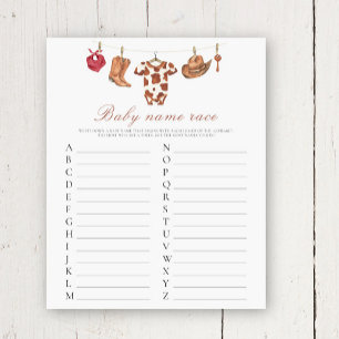 Cowboy baby shower - Baby name race game