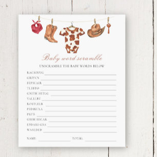 Cowboy baby shower - Baby Word Scramble