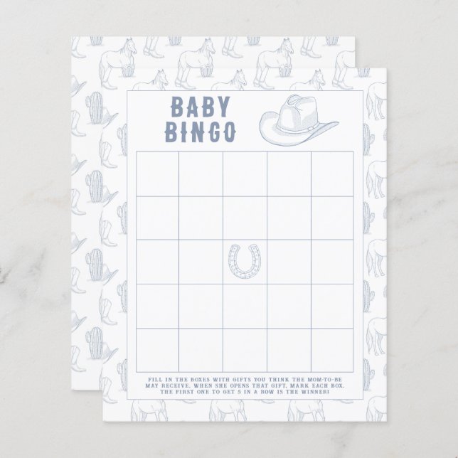 Cowboy Baby shower Bingo game (Front/Back)