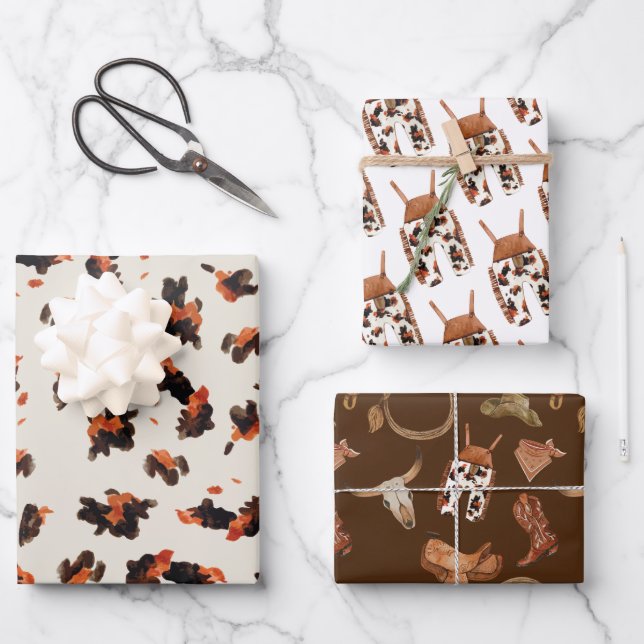 Cowboy Baby Shower Birthday Wrapping Paper Sheets (Front)