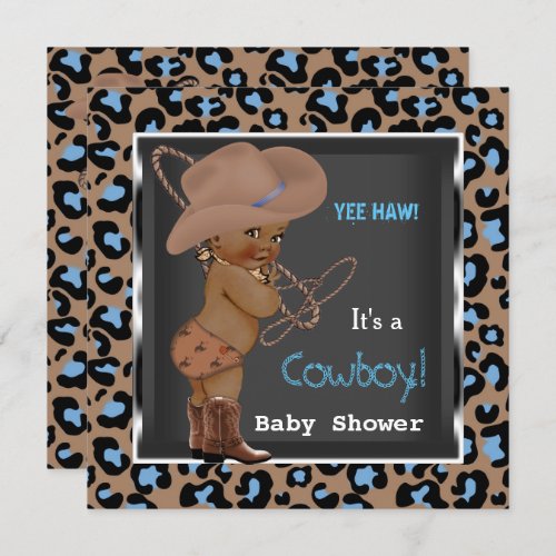 Cowboy Baby Shower Boy Blue Brown Ethnic Invitation