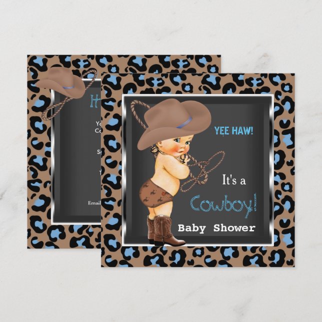 Cowboy Baby Shower Boy Blue Brown Invitation (Front/Back)