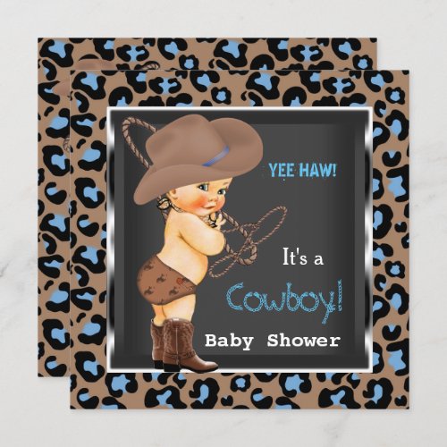 Cowboy Baby Shower Boy Blue Brown Invitation