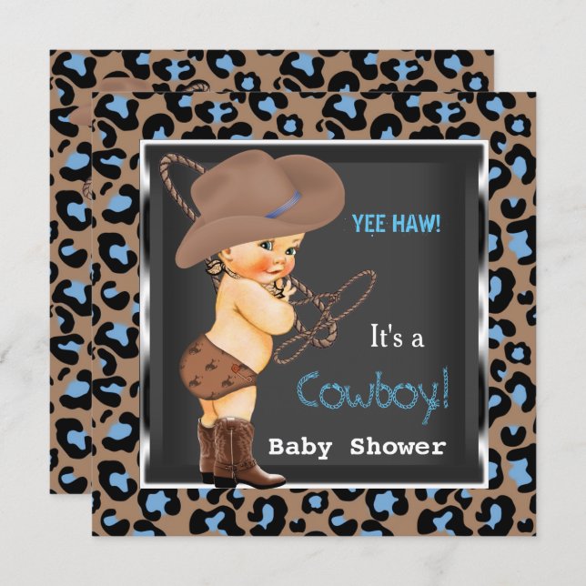 Cowboy Baby Shower Boy Blue Brown Invitation (Front/Back)