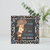 Cowboy Baby Shower Boy Blue Brown Invitation (Standing Front)
