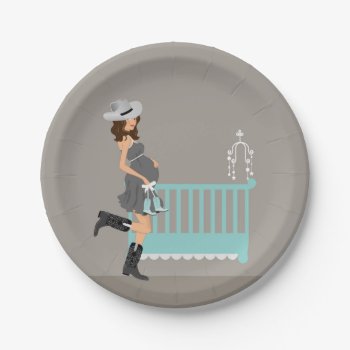 Cowboy Baby Shower - Brunette Paper Plates by AnnounceIt at Zazzle