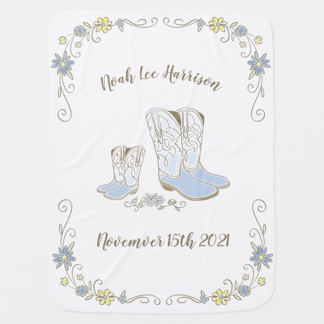 Cowboy Baby Shower Country Western Blue Boy Baby Blanket (Front)