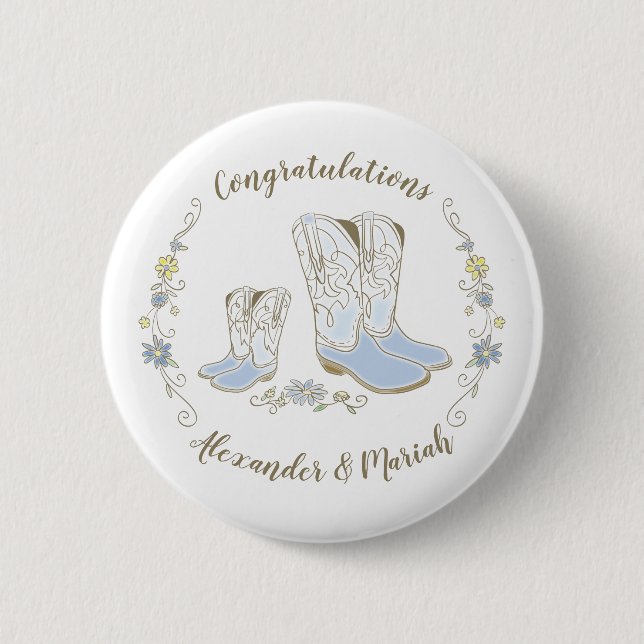 Cowboy Baby Shower Country Western Blue Boy Button (Front)
