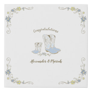 Cowboy Baby Shower Country Western Blue Boy Faux Canvas Print