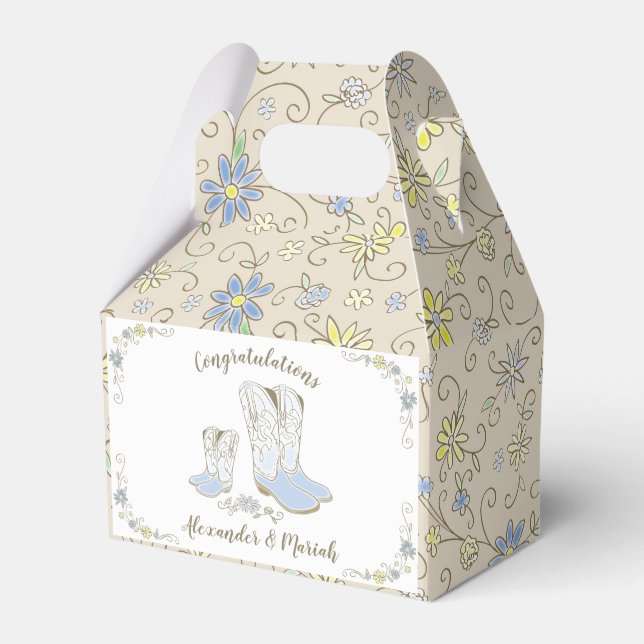 Cowboy Baby Shower Country Western Blue Boy Favor Boxes (Front Side)