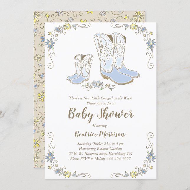 Cowboy Baby Shower Country Western Blue Boy Invitation (Front/Back)