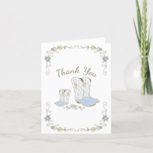 Cowboy Baby Shower Country Western Blue Boy Letterpress Thank You Card
