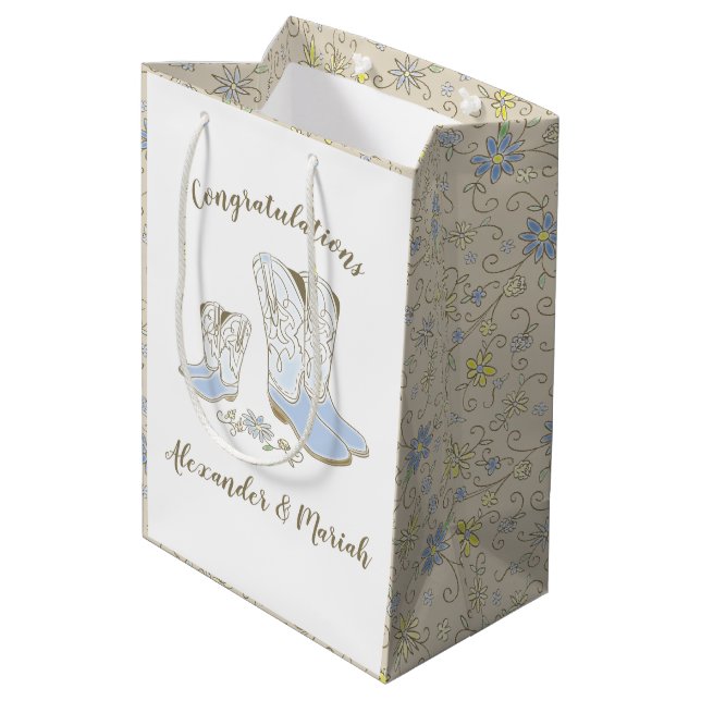 Cowboy Baby Shower Country Western Blue Boy Medium Gift Bag (Back Angled)