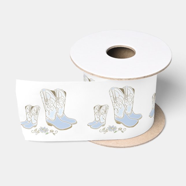 Cowboy Baby Shower Country Western Blue Boy Satin Ribbon (Spool)