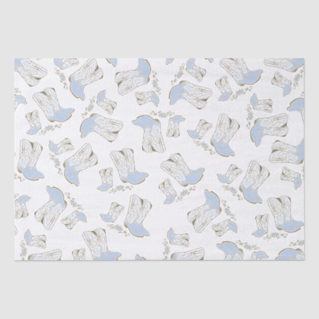 Cowboy Baby Shower Country Western Blue Boy Tissue Paper (Front)