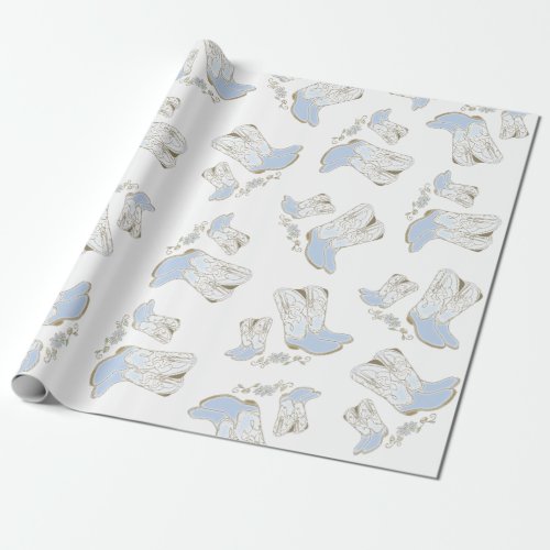 Cowboy Baby Shower Country Western Blue Boy Wrapping Paper