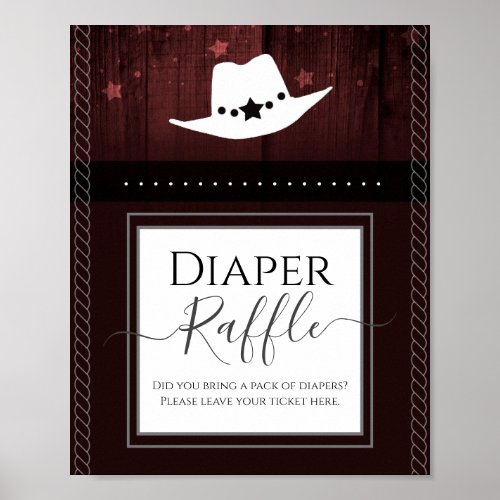 Cowboy Baby Shower Diaper Raffle Party Sign