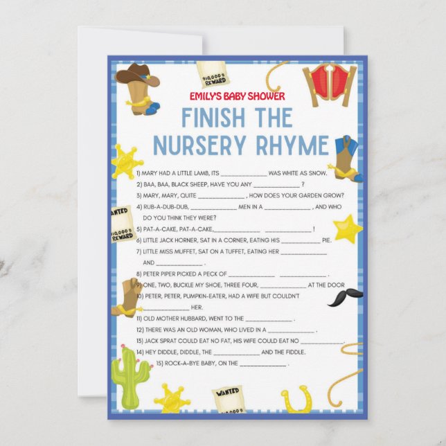 Cowboy Baby Shower Game - Editable Name, 5x7 size  Invitation (Front)