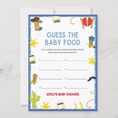 Cowboy Baby Shower Game _ Editable Name 5x7 size  Invitation
