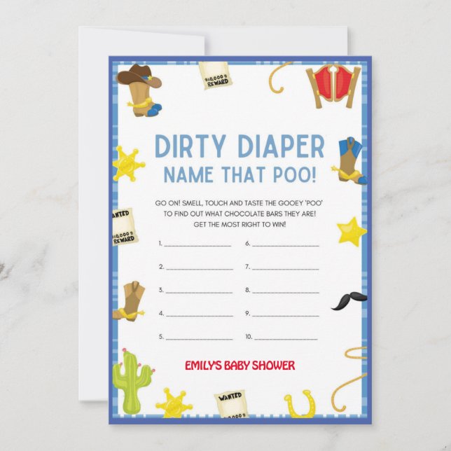 Cowboy Baby Shower Game - Editable Name, 5x7 size  Invitation (Front)