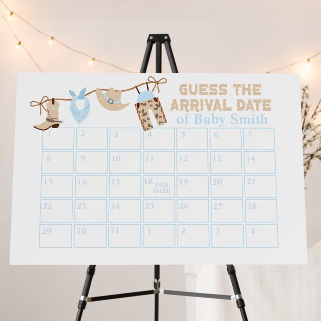 Cowboy Baby Shower guess the arrival date Foam Board (In Situ (Stand))