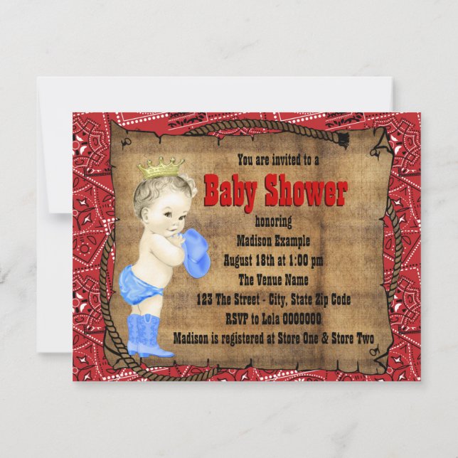 Cowboy Baby Shower Invitation (Back)