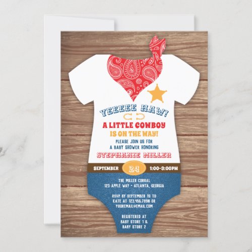 Cowboy Baby Shower Invitation Cow Print Paisley Invitation